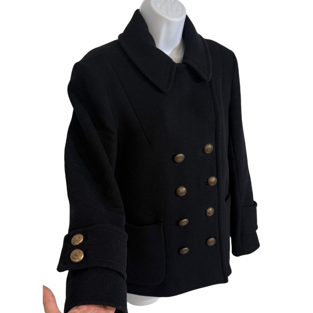 French Connection Womens Y2K Wool Peacoat Black Size 8 Old Money Gold Button - Picture 4 of 13